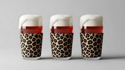 Three leopard print coffee cups with lids