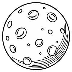 Obraz premium Simple black and white full moon illustration with craters cartoon drawing