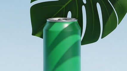 Green can with leaf shadow