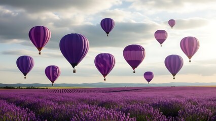 Hot air balloons over lavender fields