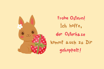 Cute Easter Bunny With Egg, Frohe Ostern Greeting, Playful Spring Illustration With Easter Rabbit And Holiday Message