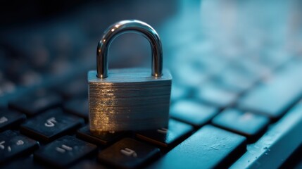 Padlock on a keyboard. Cyber security concept. Data protection, internet privacy, digital information safety for technology.