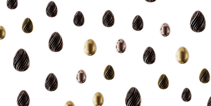 Decorative seamless pattern of Easter eggs on white background. Perfect for holiday design and celebrations. Golden, sil