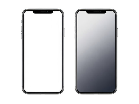 Two modern smartphones with different screen technologies displayed side by side isolated on transparent background