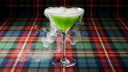 Green cocktail with dry ice