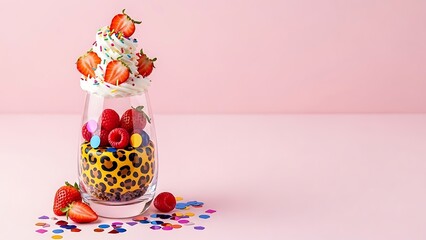 Colorful fruit parfait in glass jar