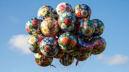 Colorful floral balloons floating