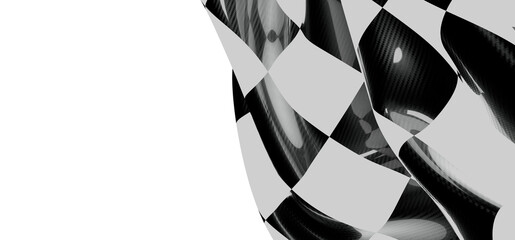 Abstract image of a checkered flag waving in the wind with a white background. Perfect for themes of racing, speed, vict