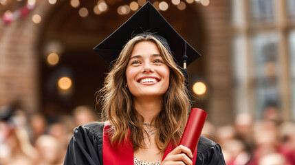 young woman in graduation gown holding diploma