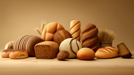 bread in a bakery display with croissants bread