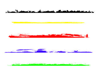 Assorted grunge brush stroke lines and paint splatters for design on transparent background