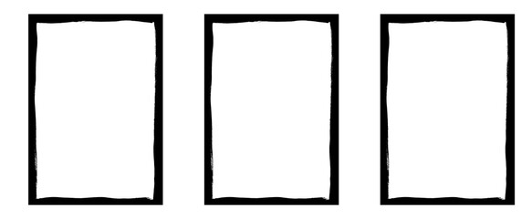 Vertical rectangle black frames with hand painted brush stroke style and transparent centers for artistic presentation
