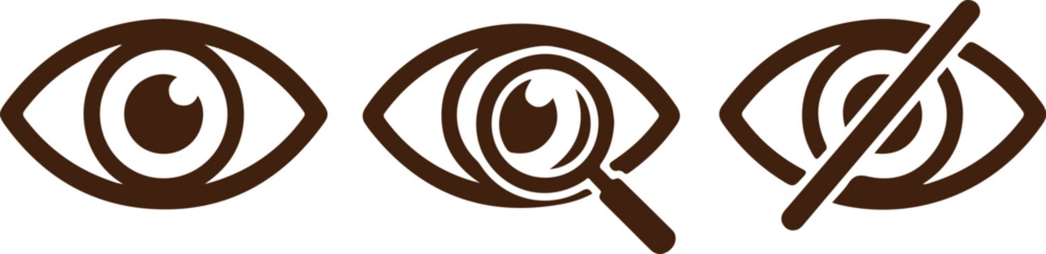 A simple graphic of three stylized eyes with different states of observation Vector, illustration