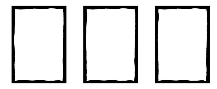 Vertical rectangle black frames with hand painted brush stroke style and transparent centers for artistic presentation