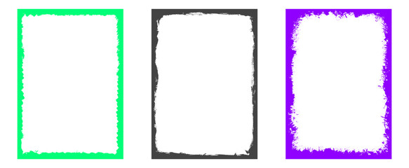 Collection of three unique rectangular grunge frames with transparent background for various creative designs