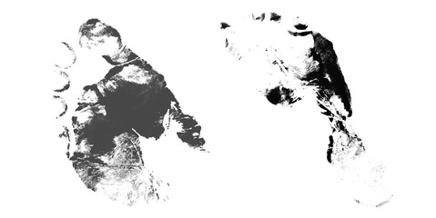 Two large abstract grunge textures in dark tones with transparent background for artistic projects