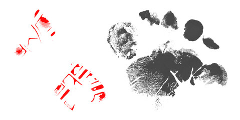 Variety of abstract grunge elements including red brush strokes and dark fingerprints on transparent background