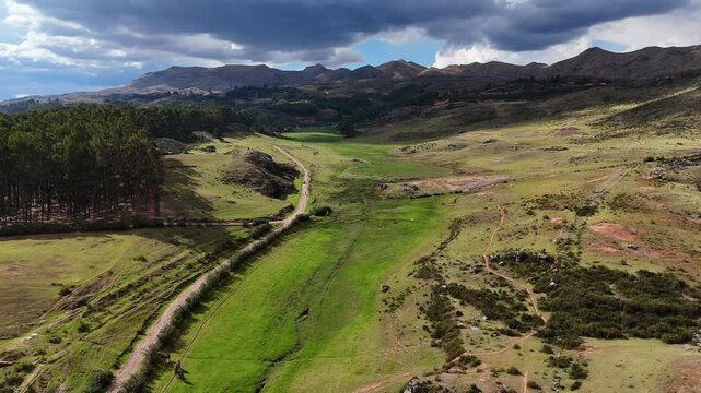 Aerial Drone View of Moon Temple Surroundings Cusco