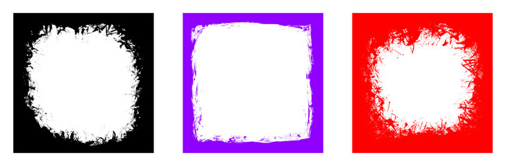 Abstract grunge frames in black, purple and red with transparent center for design