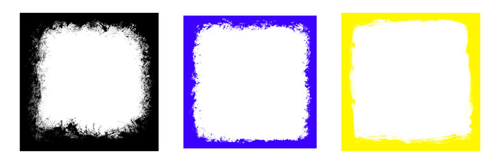 Bold grunge frames in black, blue and yellow with transparent center for creative design