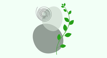 Abstract fusion of cosmic swirl and organic plant growth on a neutral background