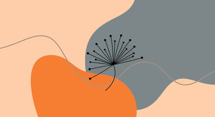 Abstract organic shapes merging with a dark cluster of dots