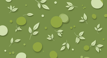A vibrant pattern of green leaves and scattered apples against a bright background