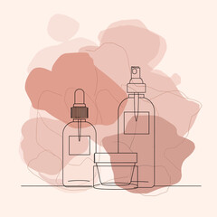 Elegant line drawing of two modern perfume bottles on a pastel background
