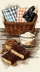 Obraz premium Rustic Bakery Delights With A Curious Rabbit Amidst Ingredients