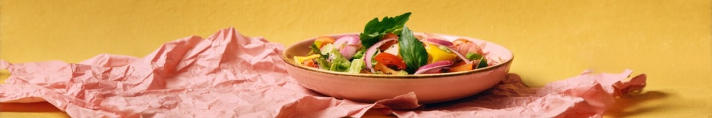 vegetable salad in a pink plate.