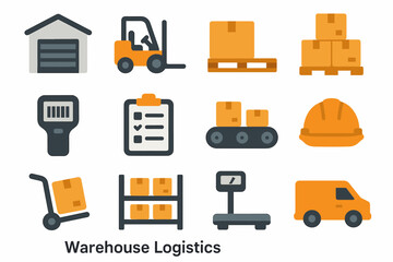 Icons safety box delivery vector barcode logistics scanner building warehouse icon van