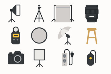 Lens icon tripod camera photography vector studio stand icons light reflector backdrop