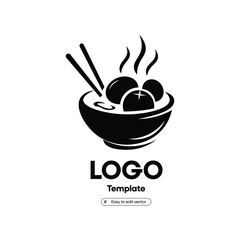 Minimalist Silhouette Asian Bowl with Meatball and Chopsticks Food Icon