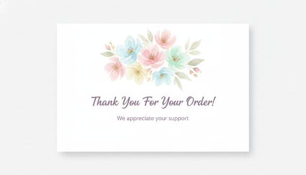 Thank you card with pastel flowers for e commerce shipping appreciation and order confirmation design
