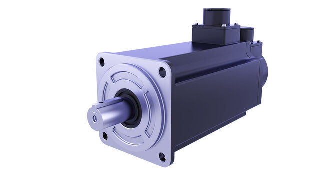 AC servo motor. CNC Stepper motor. Brushless motor. 3D rendering isolated on white background. Ideal for professionals, educational, engineering, and industrial design.