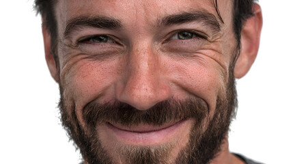 Obraz premium Close-up Portrait of Smiling Man with Beard, Green Eyes, Happy Expression.