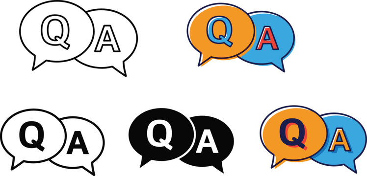 Question answer icon set speech bubbles with q and a letters outline and filled color variations