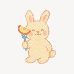 Obraz premium Cute bunny holding fruit fork.