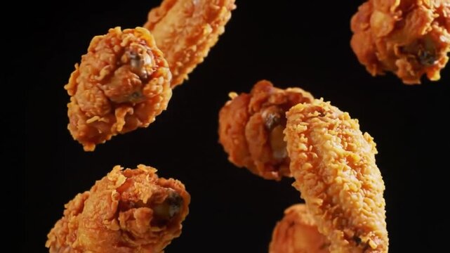 Crunchy hot wings isolated on black background 