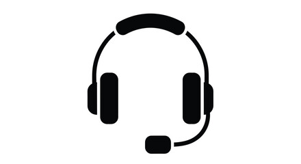 Black silhouette of a headset with microphone isolated on a white background