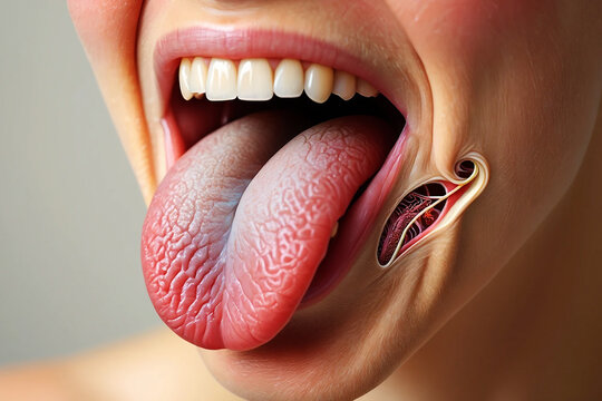 Amyotrophic Lateral Sclerosis Human Mouth Open With Tongue Extended Showing Salivary Gland Detail