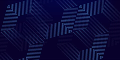Dark blue background with hexagon geometric lines pattern. Abstract shiny hexagon lines. Futuristic technology concept