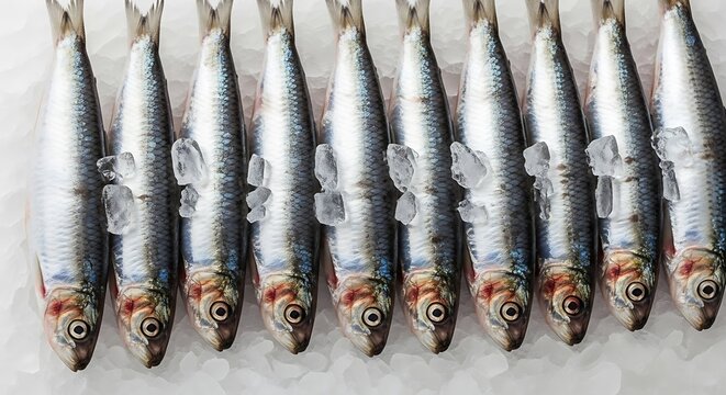 Decorative ceramic fish figurines arranged in a row with intricate designs. sardinen