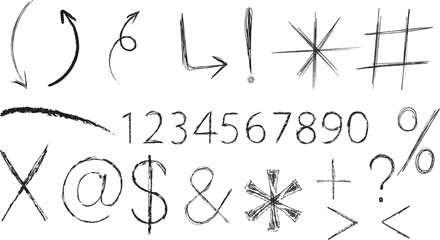 Obraz premium hand drawn symbols numbers sketch arrows marks typography doodle vector set