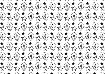 白黒の手描き星イラストパターン背景素材