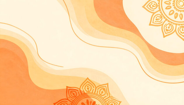 Warm abstract background with flowing waves and mandala elements in orange and yellow tones