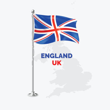 National flag of England isolated on gray background. Realistic flag waving in the Wind. Wavy flag of UK, United Kingdom Vector illustration