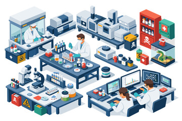 Fototapeta premium Modern laboratory scene with scientists conducting experiments and advanced equipment