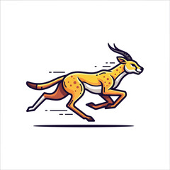 Stylized vector logo illustration of a running gazelle or fast antelope mascot on a white background © Rina