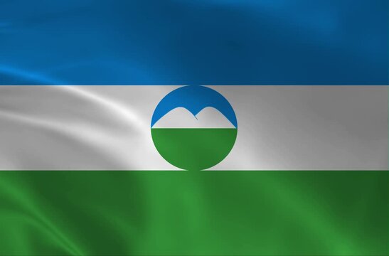 Waving Flag of Kabardino-Balkaria, National Symbol with Mount Elbrus in 4K Loop, Blue White and Green Republic Banner